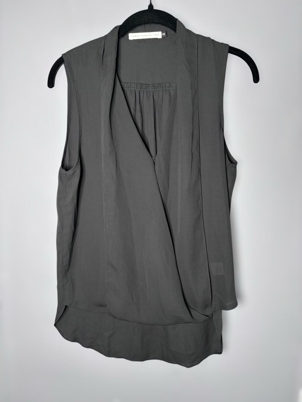 Three Eighty Two Black Sleeveless Wrap Blouse High Low Hem XS